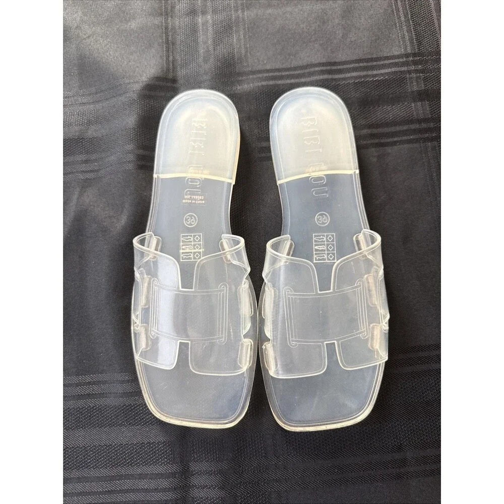 Bibi Lou Holly Jelly Slip On Slides From Anthropologie Size EU 39 8-8.5 Clear